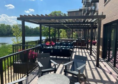 The outdoor patio at the 85 at Midland Terrace luxury apartments complex